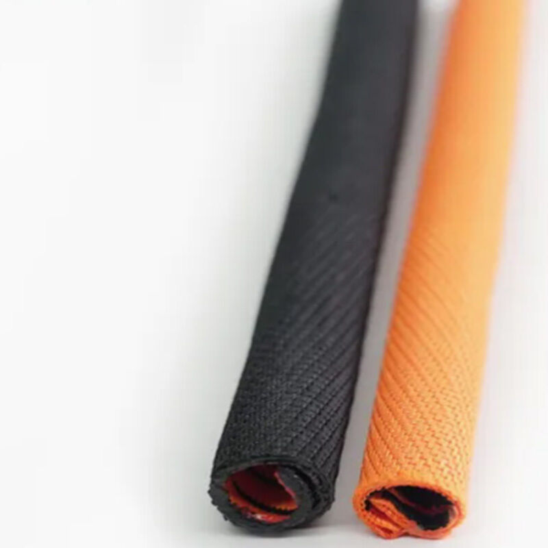 Dual Layer Expandable Braided Sleeving Wear Resistant Self Closing Wire Wrap Orange Black