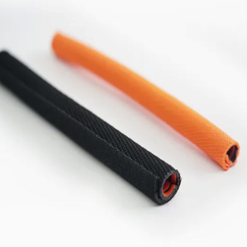 Dual Layer Expandable Braided Sleeving Wear Resistant Self Closing Wire Wrap Orange Black